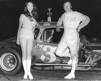 Fred DeSarro Miss Permatex after a NASCAR Modified victory driving- Old Photo