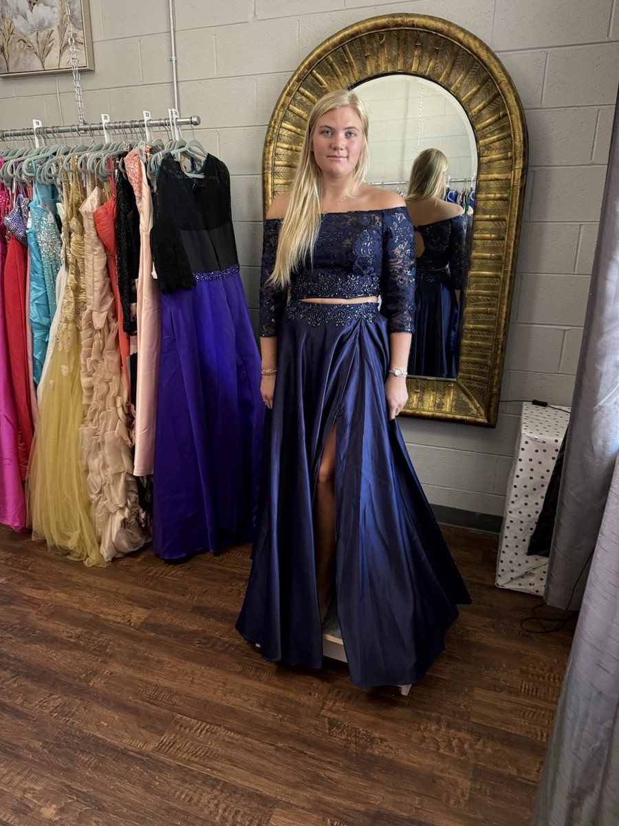 navy two piece formal dress 2 For Special Event Prom Homecoming Wedding Party two piece gown