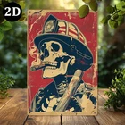 Vintage Firefighter Skull Tin Metal Signs - 8x12" | Rust-Proof & UV Protected Al
