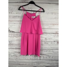 Adelyn Rae Dress Women's SZ Medium Pink Spaghetti Strap Overlay V Neck Cocktail