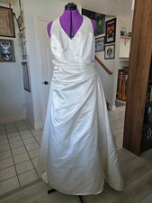 David's Bridal size 16w ivory satin halter wedding gown