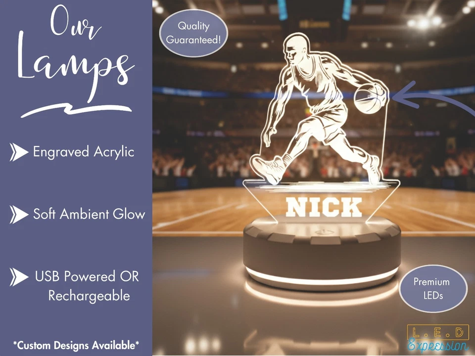 Luz nocturna personalizada para jugador de baloncesto - Lámpara LED personalizada regalo para atleta Foto 2 de 4