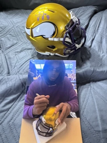 Justin Jefferson SIGNED Minnesota Vikings Flash Mini Helmet Radtke Authenticated