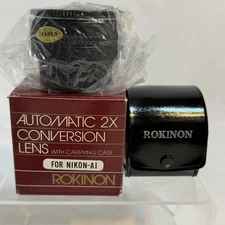 Vintage Rokinon Automatic 2x Conversion Lens For Nikon A1 Carrying Case and Box