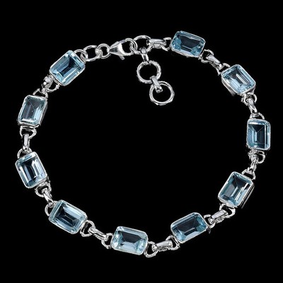 Silber Armband Himmelblau Topas Natürliche Edelsteine Massiv Sterling 7,25 bis 7,5 Zoll