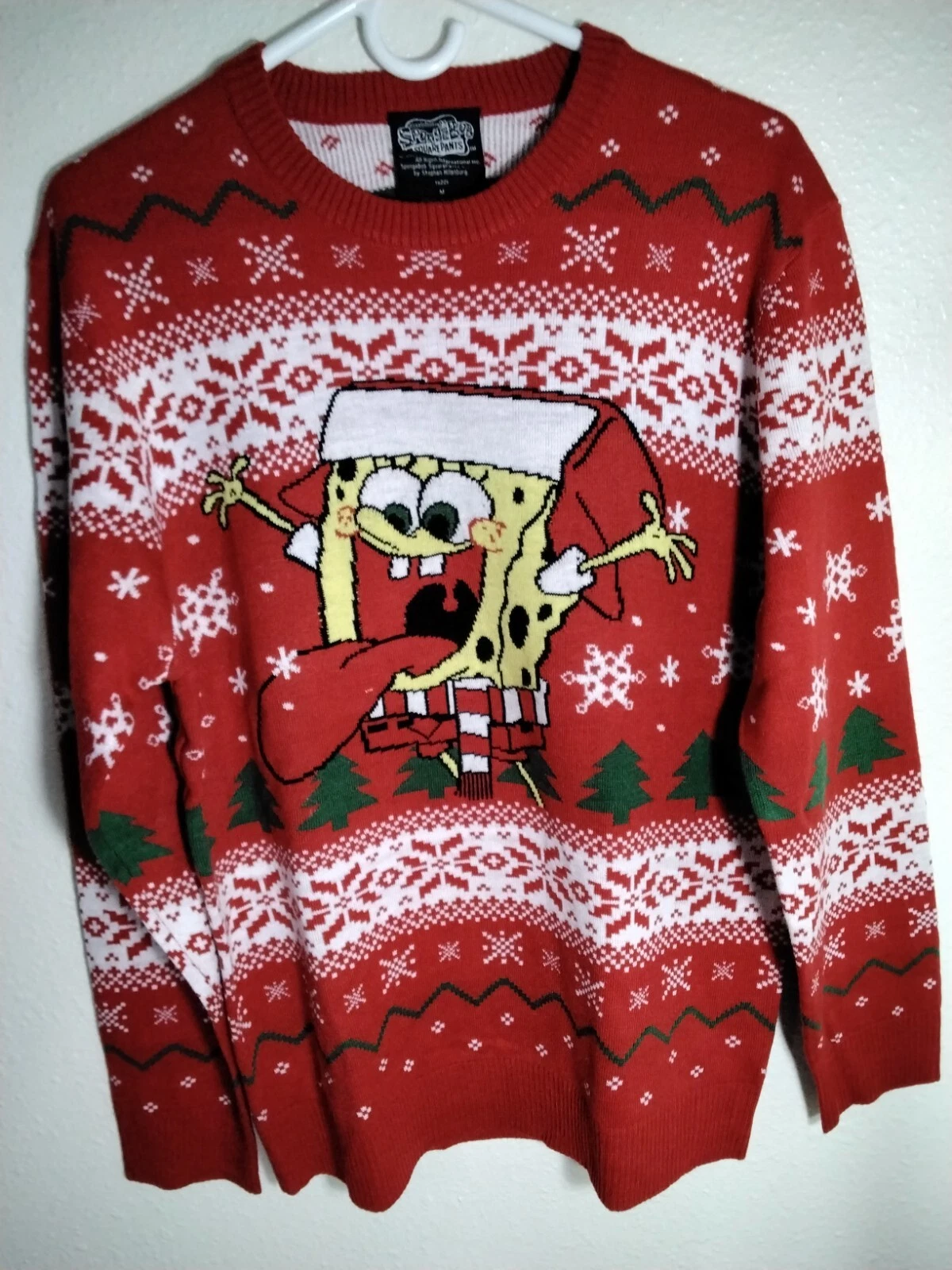 SpongeBob SquarePants Ugly Christmas Sweater Size Medium New Red