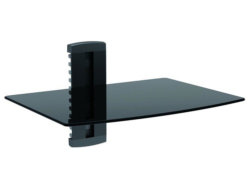 1 TIER DUAL TEMPERED GLASS SHELF WALL MOUNT TV CABLE BOX COMPONENT DVD BRACKET - Picture 2 of 12