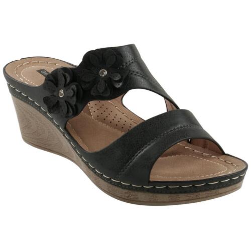 Good Choice Womens RITA Faux Leather Rosette Slip On Wedge Sandals BHFO 7656