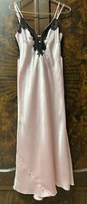 Vtg 90s Fredrick s Of Hollywood Nightgown Sz S Pink Shiny Satin Black Lace Flare