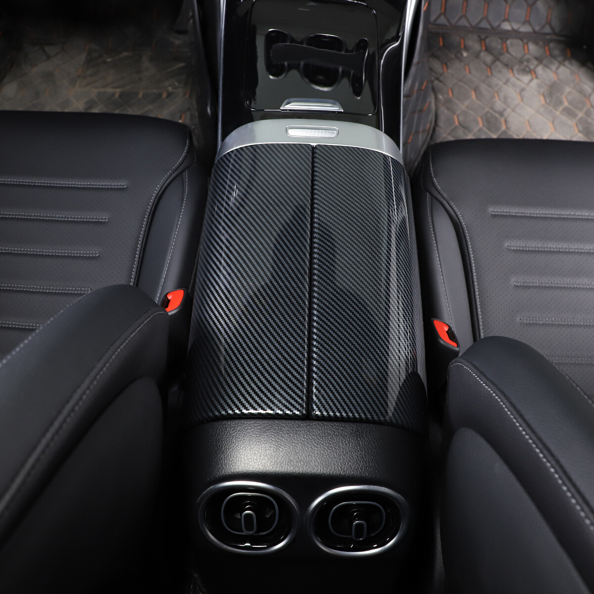 Carbon Fiber ABS Center Console Armrest Box Panel Cover For Benz C-Class W206 22