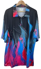 Obnoxious Golf Blue Pink Psychedelic Swirl Flame Performance Polo Size 2XL
