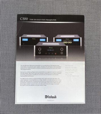 MCINTOSH C500 TUBE OR SOLID STATE PREAMPLIFIER INFORMATION PAGE J0229