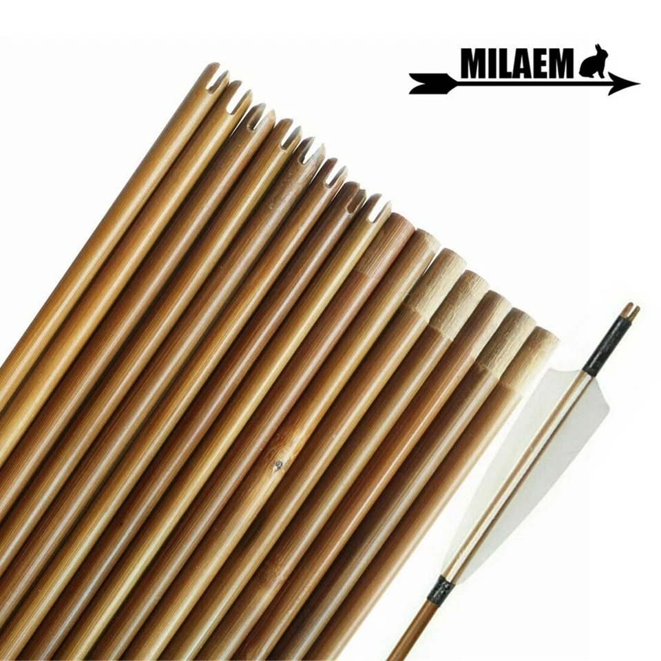 33" Bamboo Shaft Arrows Archery Self Nock Handmade OD7MM-10MM DIY Hunting Shoot - Image 2 of 4