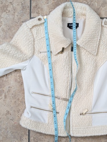 Bebe Jacket Women's Size XS Wool Blend Zipper Cropped Ivory Biker Military - Picture 7 of 10