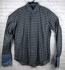 Robert Graham Mens Button Up Dress Shirt Sz 42 16.5 Grey Checkered French Cuff