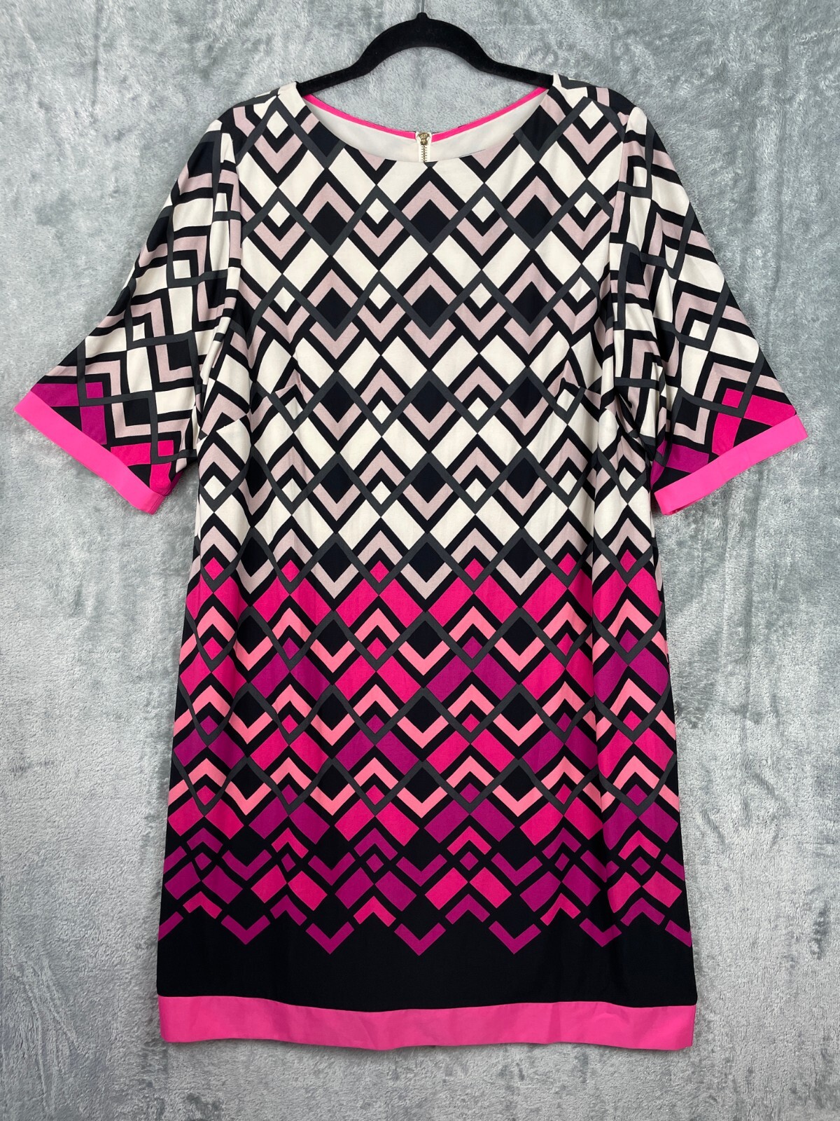 Eliza J Dress Womens 16W Pink White Geometric Shift Short Sleeve Art to Wear