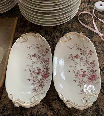 Jean Pouyat JPL France Limoges PAIR Platters 9.5 x 5.5  Cherry Blossoms