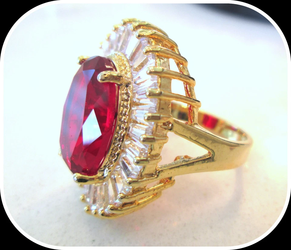 Ruby oval cut 9k oval cut gemstone 14k Italian gold filled ladies ring size 8 - Image 3 of 4