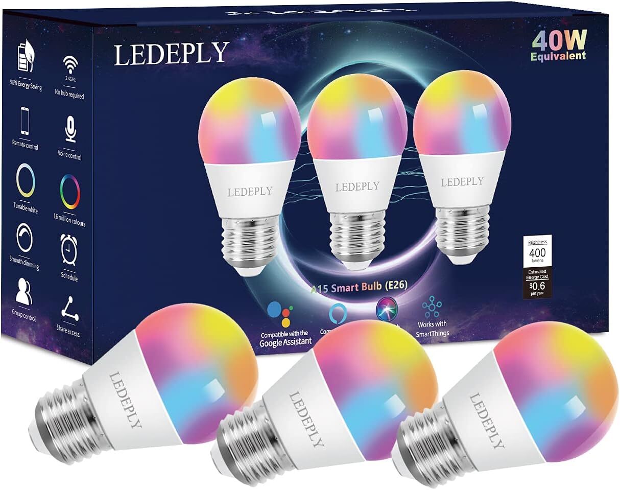 A15 LED Smart Bulb, Compatible with Alexa, 3 Count (Pack of 1), Multi-colored-image