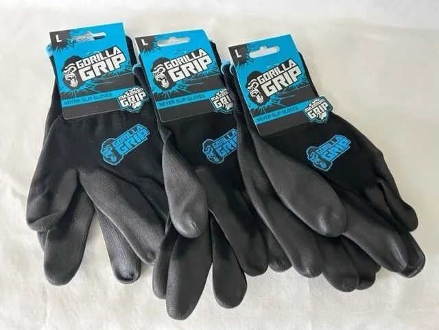 Gorilla Grip Never Slip Gloves, New, Set of 3, Size Large