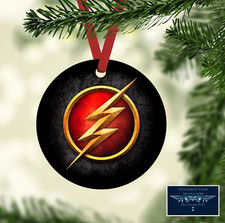 THE FLASH LOGO INSPIRED ART CUSTOM METAL ORNAMENT GIFT TAG 3.5" ROUND