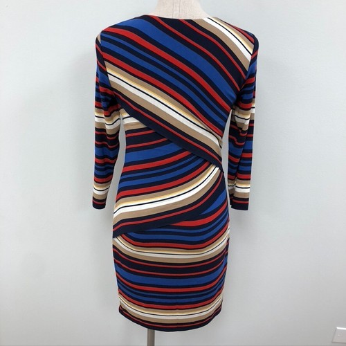 Bailey 44 Sheath Dress Womens Medium Asymmetrical Stripe 3/4 Sleeve Career - Picture 11 of 15