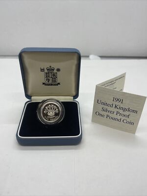 1991 Royal Mint Royal Shield £1 One Pound Silver Proof Coin Box Coa