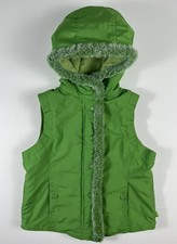 The Childrens Place Girls Large 10/12 Green Faux Fur Hooded Puffer Vest