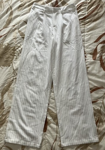 Women’s High Rise White Pin Stripe Wide-Leg Dress Pants Size 8 - Picture 5 of 6