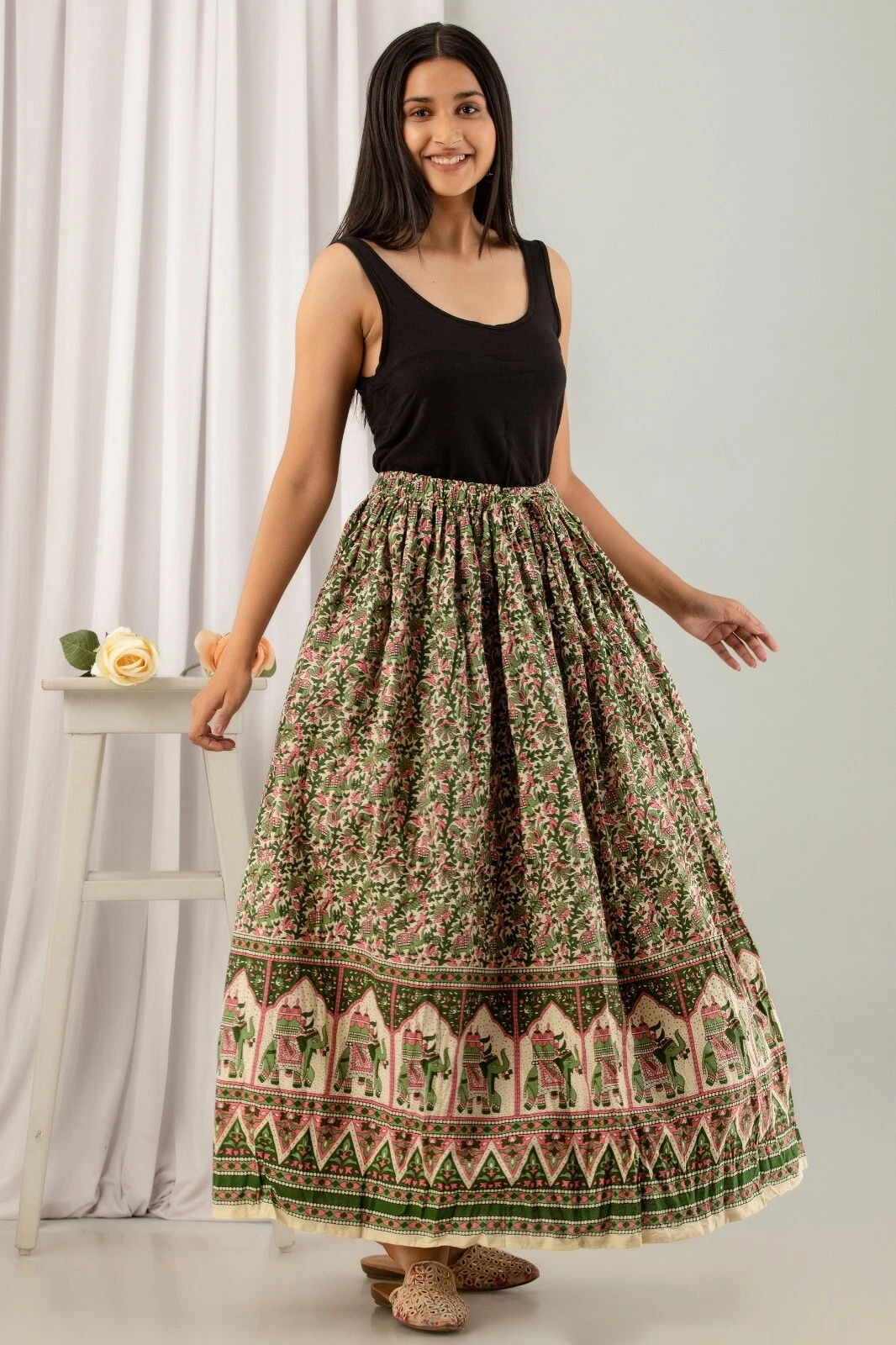Indian Prints Cotton Skirt A-Line Long Ethnic Beach wear Maxi Skirt for Women
Opens in a new window