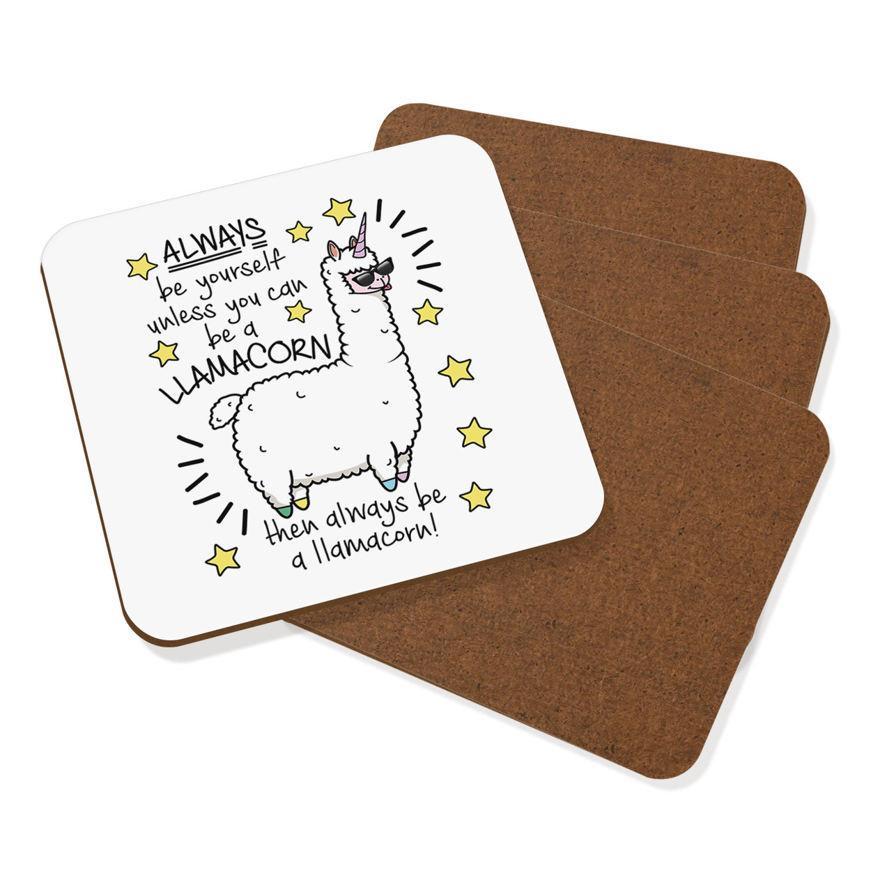 Always Be Yourself Llamacorn Coaster Drinks Mat Set Of 4 - Unicorn Llama Magical