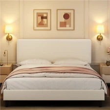 Upholstered Bed Frame Full/Queen/Twin with Adjustable Headboard, Chenille Fabric