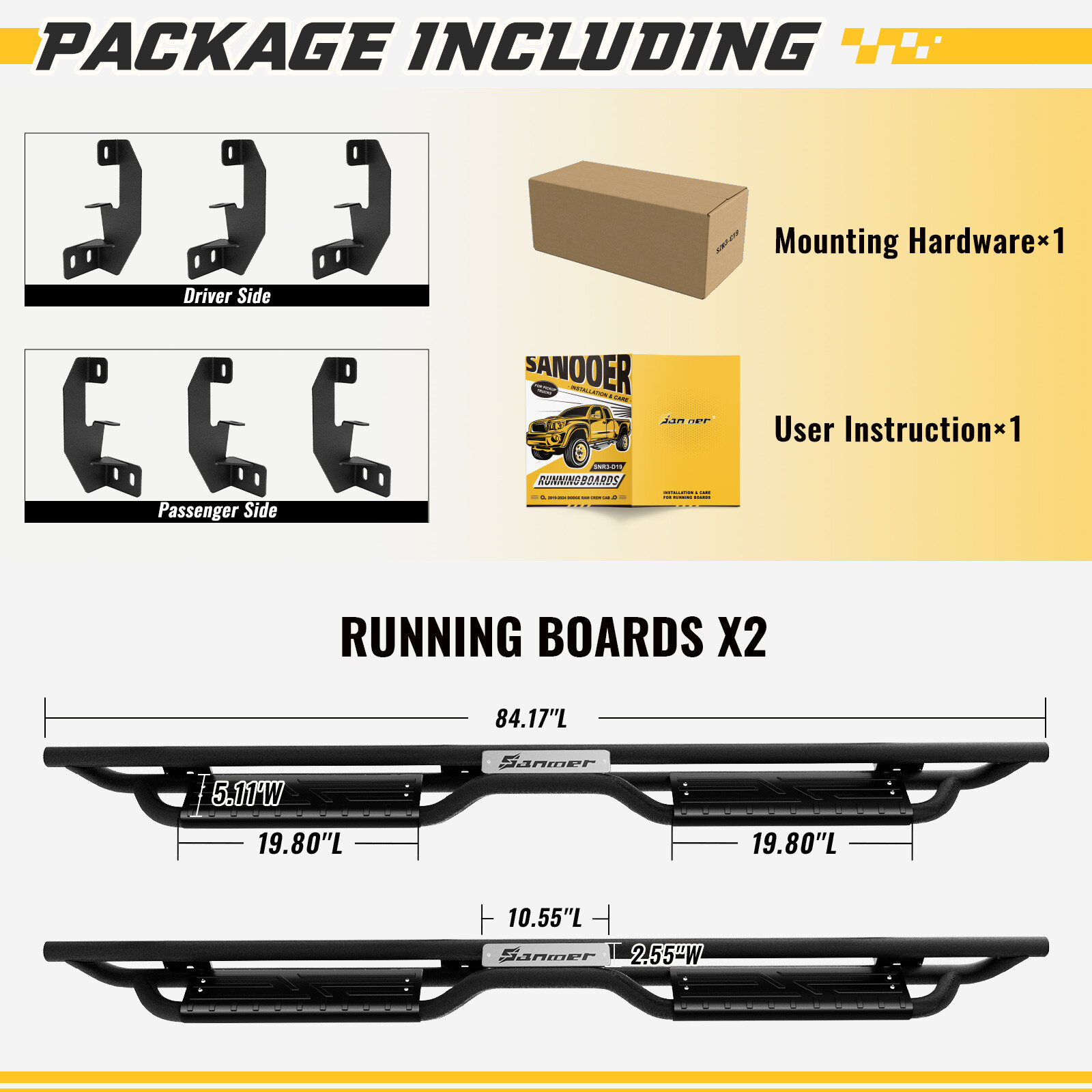 Running Boards FIT 2019-2025 Chevy Silverado 1500 Crew Cab 3Tube Drop Down Step