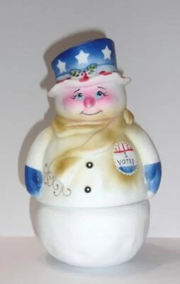 Fenton Glass "I Voted" Patriotic Snowman Fairy Light Ltd Ed #10/32 JK Spindler - Image 1 of 4