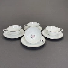Noritake Rosales Footed Cup And Saucer Rose Platinum Trim #5790 Set of 4