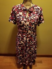 NWT Womens Tommy Hilfiger Brookshire Floral Fit Flair Dress Tie Neck Dark Red 6