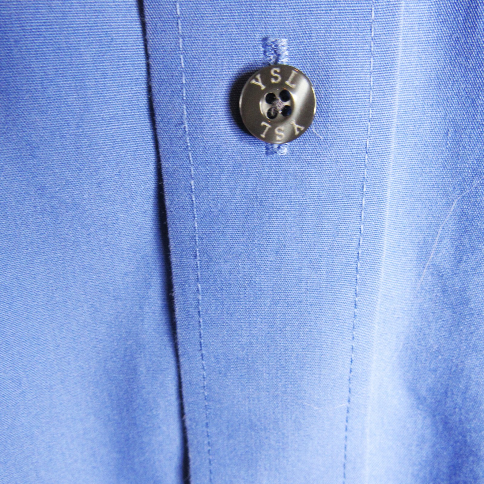 Camicia elegante uomo vintage Yves Saint Laurent blu scuro manica lunga bottoni taglia 16