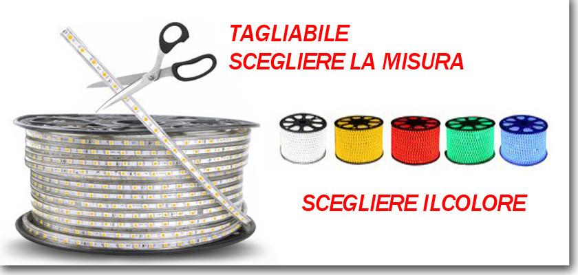 Bobina Striscia LED SMD 5050 RGB 220V Con Spina E Tubo Esterno Bianco - 1 Metro