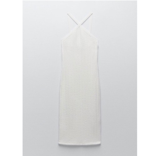 Zara White Cable Knit Cross Neck Halter 