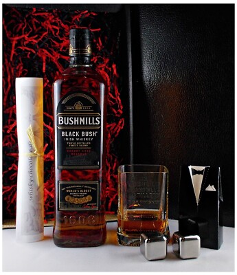 Bushmills Black Bush irischer Whiskey + Original Glas + 2 Kühlsteine Geschenk