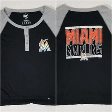 '47 Brand MIAMI MARLINS Double Sided Baseball Raglan Henley Shirt Adult Size S