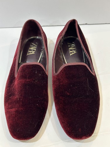 Zara Samt Halbschuhe Gr. 39 US 8,5 Burgund Low Heed Flats Square Toe Slipper - Bild 2 von 6