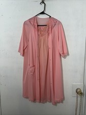 Vintage Shadow Line Lace Nightgown Robe Set Peach M