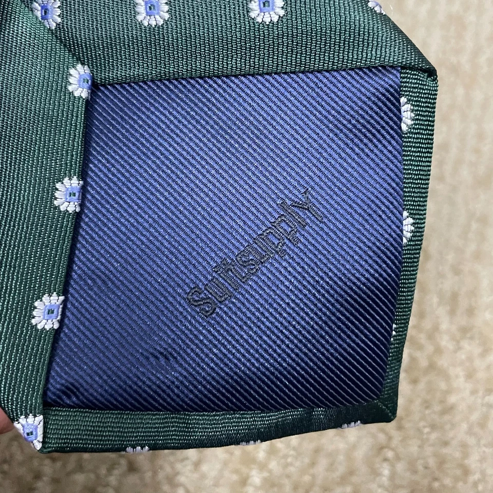 Corbata de seda floral verde Suitsupply 3" x 59" estilo Ivy League dinero antiguo nueva con etiquetas Foto 2 de 4