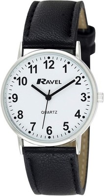 Ravel Damenuhr klare Zahlen Damenuhr mit Chromgehäuse schwarzes Armband neu