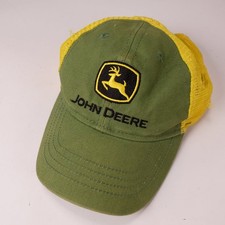 John Deere Boys Hat Olive Green Yellow Adjustable Trucker Mesh Cotton Snapback