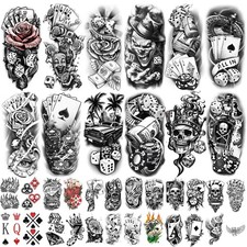 77 Sheets Casino Temporary Tattoo for Women Men, 17 Sheets Half Arm Large Poker