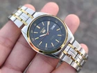 Vintage Seiko 5 Automatic Day-Date Two Tone Gold Black Dial Japan Men's Watch