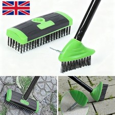 3 in 1 Telescopic Weed Remover Brush Wire Head Paving Decking Clean Scrub Moss G