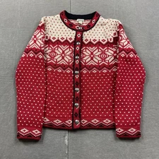 L.L. Bean Sweater Womens Small Red Wool Cardigan Button Up Fair Isle Nordic